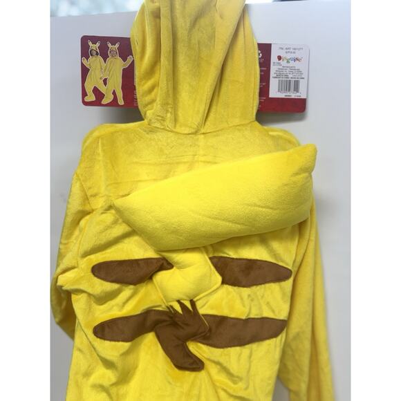 Pokémon Pikachu Costume Kids5-6 Hooded Jumpsuit & Tail ShoeCover Disguise Unisex - Picture 2 of 7